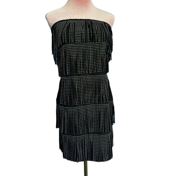 NWT Area Stars Black Cora Fringe Dress Strapless Lined Mini Grommets S - Picture 1 of 8